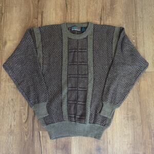 VTG New York For Him Men's  Medium Knit Sweater Grandpa‎ Retro Geometric Chunky